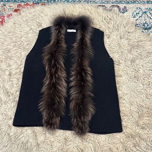 Fabiana Filippi Merino Wool Silk and Fur Cardigan Vest size large